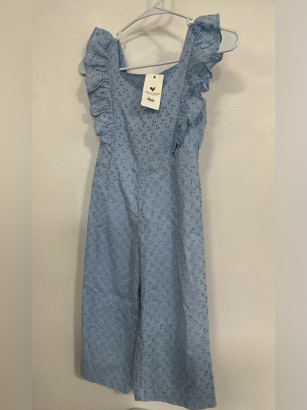 NWT Hope& Henry Sky Blue Eyelet Ruffle Jumper size 6 Girls